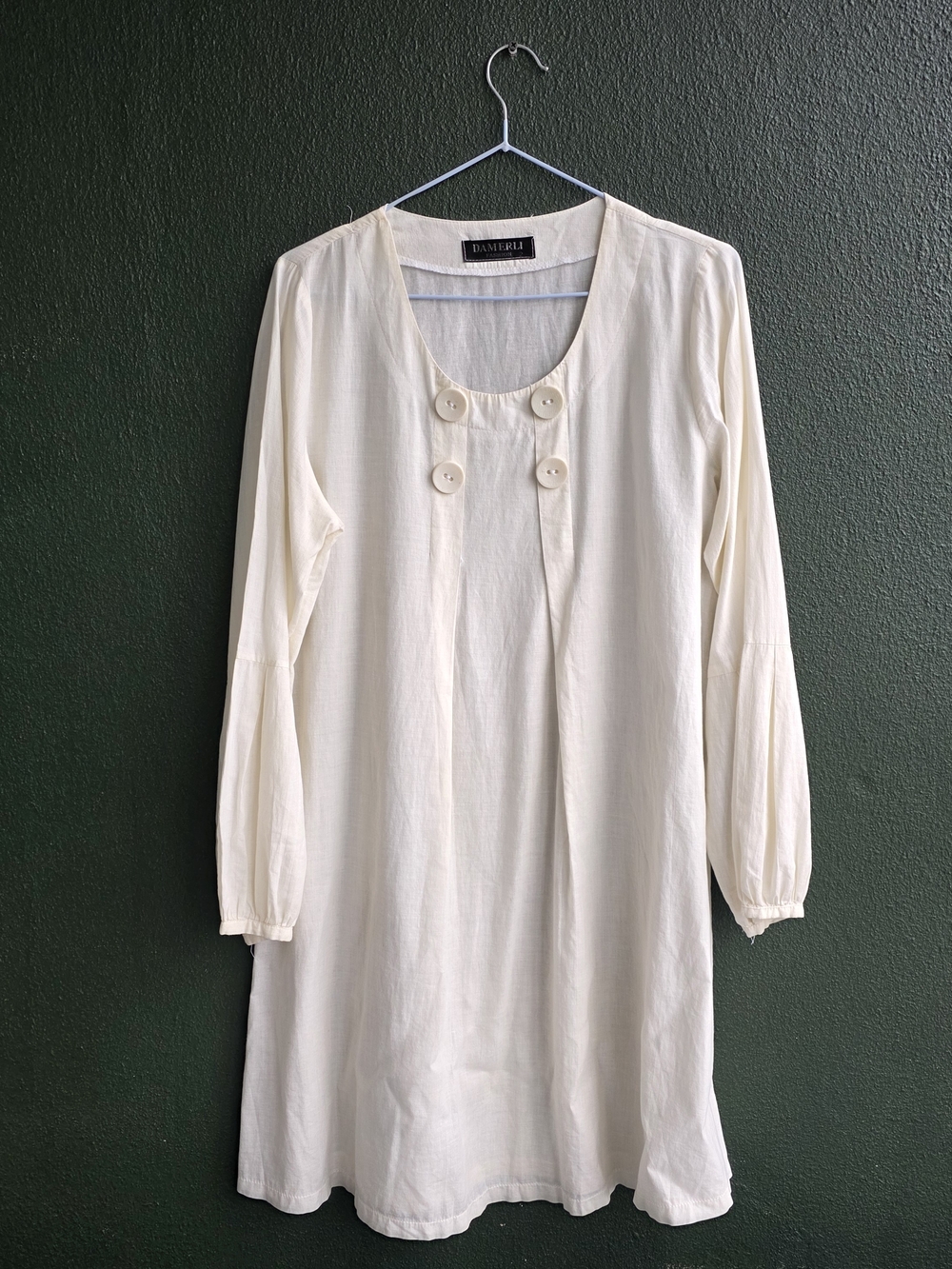 Off White Midi Dress with Button Detail Cotton/Linen Blend Sz S